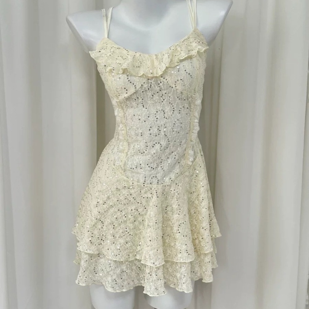 White Lace Ruffle Dress
